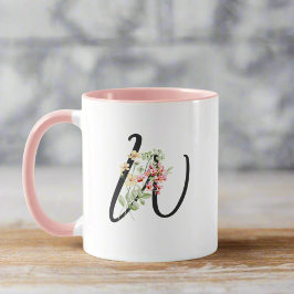 Taza Carta moderna de estilo W Floral de escritura negr