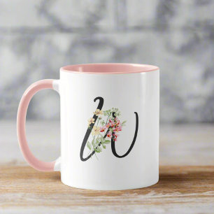 Taza Carta moderna de estilo W Floral de escritura negr
