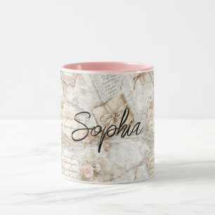 Taza Cartas Florales de Melocotón Románticas