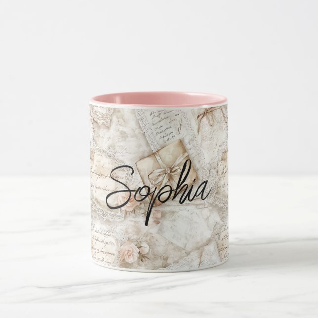 Taza Cartas Florales de Melocotón Románticas (Centro)