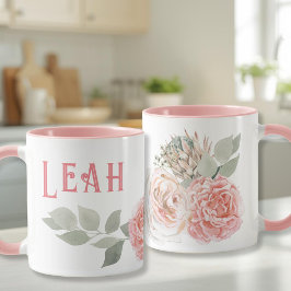 Taza Cartas grandes rosas nombre mug Flores acuáticas
