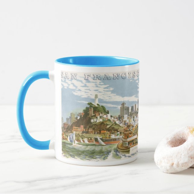 Taza Cartel de viaje de la bahía de San Francisco (Con donut)