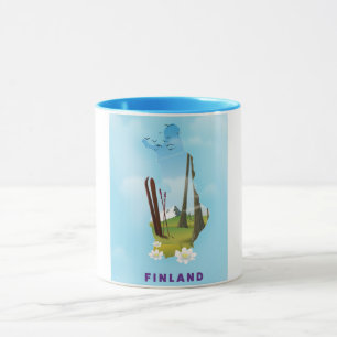 Taza cartel de viaje ilustrado de Finlandia