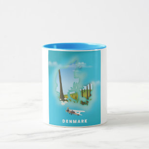 Taza Cartel de viaje ilustrado del mapa de Dinamarca.