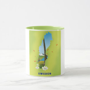 Taza Cartel de viaje ilustrado del mapa de Suecia.