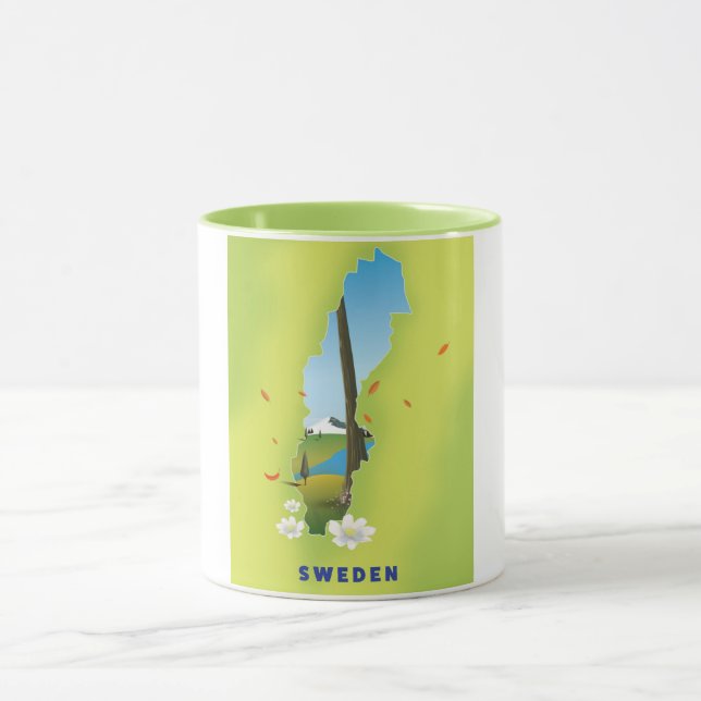 Taza Cartel de viaje ilustrado del mapa de Suecia. (Centro)