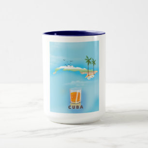 Taza cartel de viaje mapa ilustrado de Cuba