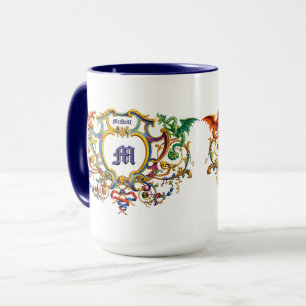Taza Cartela Rococó de Dragones con Nombre y Monograma