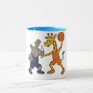 Taza Cartoon giraffe & rhino playing basketball