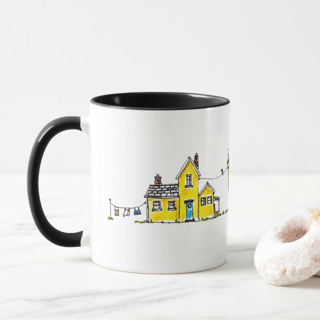 Taza Casa Amarilla Con Lavandería (Con donut)