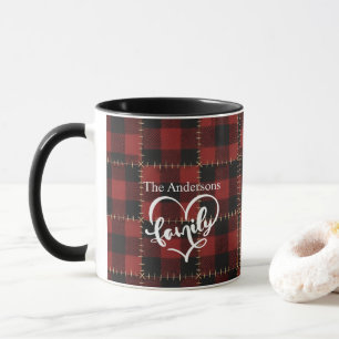 Taza Casa de Campo Rústica Rojo Plad Nombre de Familia 