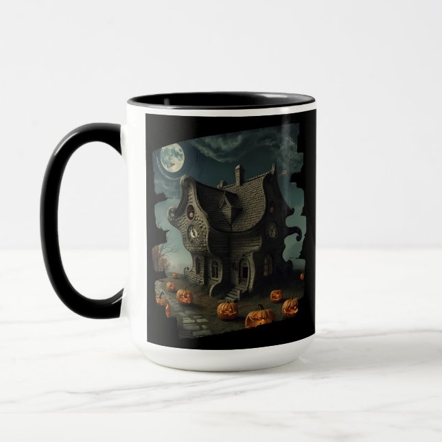 Taza Casa de Halloween encantada con calabazas y luna l (Izquierda)