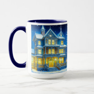 Taza Casa de Navidades azules de Joyeux Noël Bonito