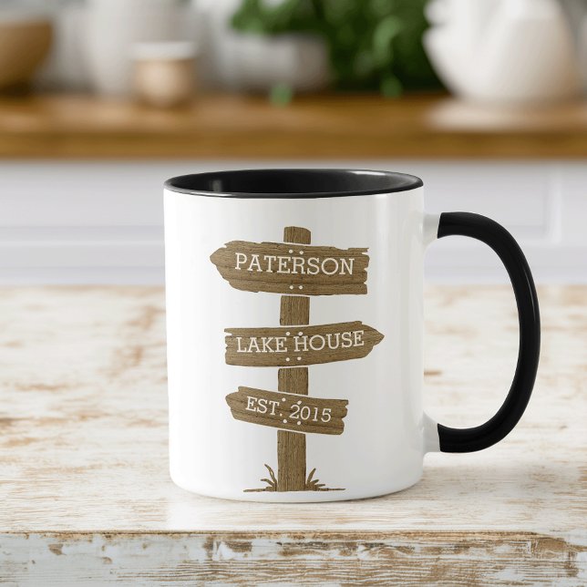 Taza Casa del lago Rustic Wood Signpost (Subido por el creador)