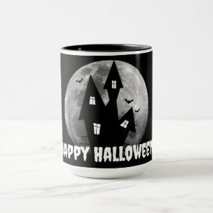 Taza Casa embrujada, luna llena y murciélagos