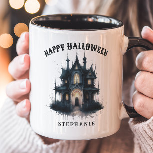 Taza Casa Embrujada Victoriana Gótica Feliz Halloween