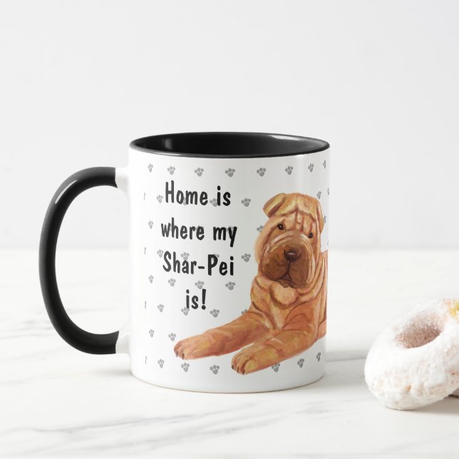 Taza Casa Es Donde Está Mi Shar-Pei - Personalizado Per (Con donut)