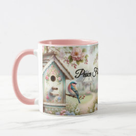 Taza Casa para pájaros de primavera con flores y ave