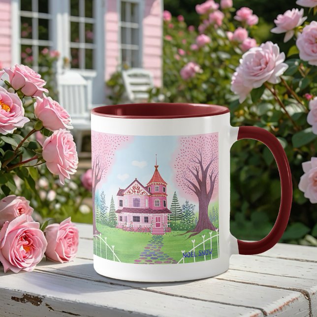 Taza Casa rosa victoriana y flores de cerezo (Subido por el creador)