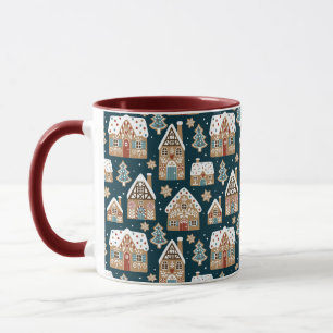 Taza Casas y Galletas de Jengibre Lindas Navidad Azul