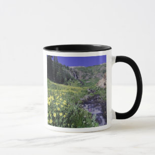Taza Cascada y flores silvestres en prado alpino, 2