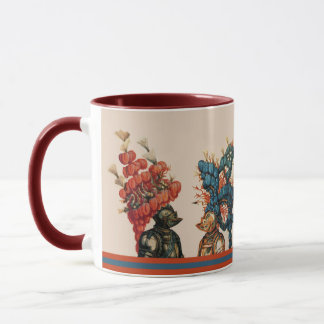 TAZA CASCOS DE CABALLEROS MEDIEVALES CON DRAGONES PLUMA