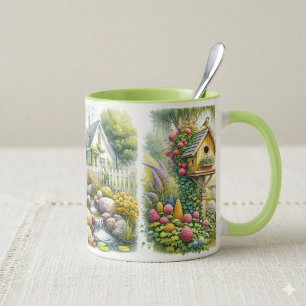 Taza Casita de jardín caprichosa para pájaros junto al