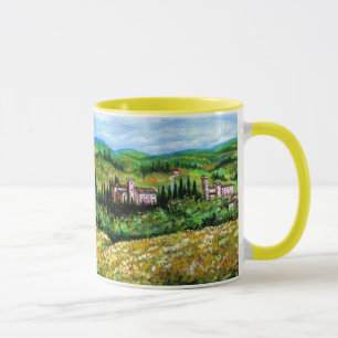 TAZA CASTILLOS EN EL PAISAJE CHIANTI, CAMPOS DE FLORES