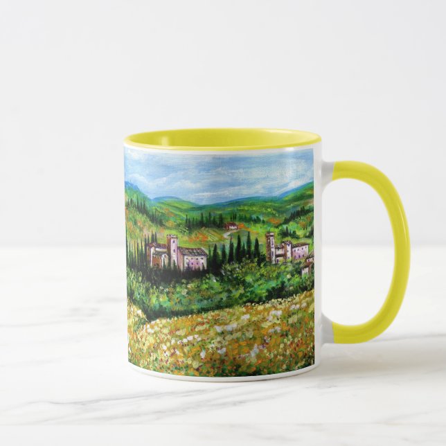 TAZA CASTILLOS EN EL PAISAJE CHIANTI, CAMPOS DE FLORES  (Derecha)