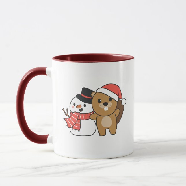 Taza castor Con Snowman En Invierno En Los Navidades (Izquierda)