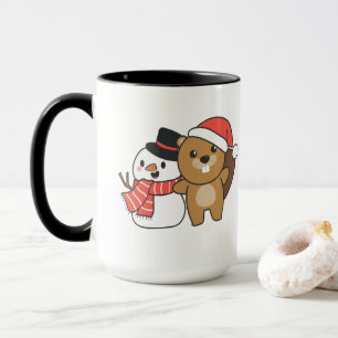 Taza castor Con Snowman En Invierno En Los Navidades