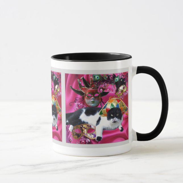 TAZA CAT CON MÁSCARAS DE GORRA DE HARLEQUINA Y FIESTA D (Derecha)