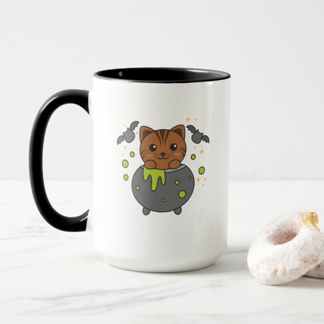 Taza Cat Happy Halloween Cauldron Bat (Con donut)