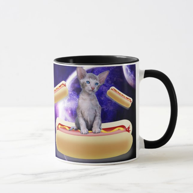 Taza CAT IN SPACE WITH HOT DOGS funny COFFEE MUG (Derecha)