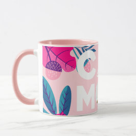 Taza CAT MOM, tu foto, flores rosadas y hojas