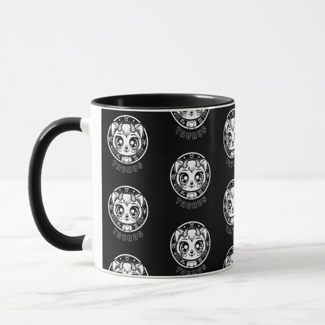Taza Cat Taurus Zodiac Black Mug (Izquierda)