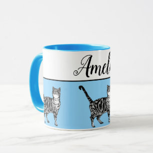 Taza Cata de gato color blanco azul bebé Gatos de arte