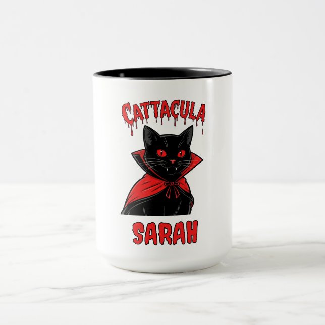 Taza Catacula Black Vampire Cat Halloween Tri-Blend Shi (Centro)