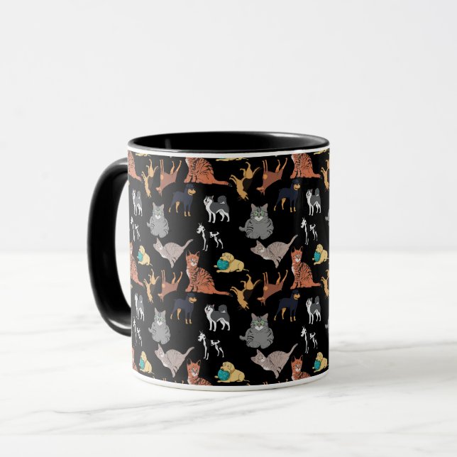 Taza Cats And Dogs Pattern Design On Black  (Anverso izquierdo)