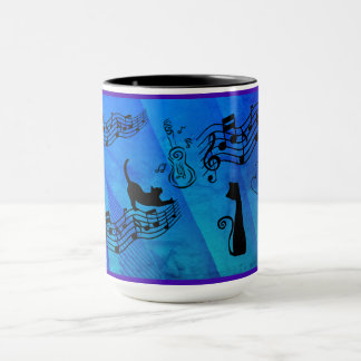 Taza Cats Are Like Music: Music Staffs And Guitars Teal