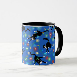 Taza Cats divertidos y luces de Navidades