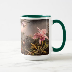 Taza Cattleya Orchid y tres Hummingbirds brasileños