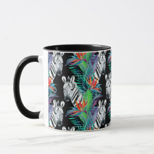 Taza Cebra y modelo de flores exótico