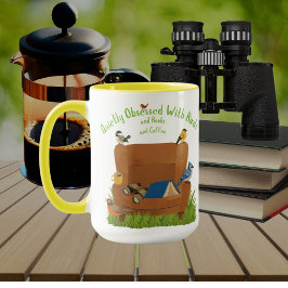 Taza Celebración Colorida de Libros y Café de Aves