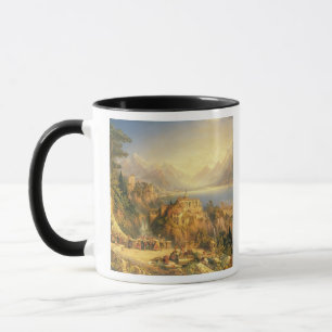 Taza Celebrando la cosecha de la uva, lago Orta, norte