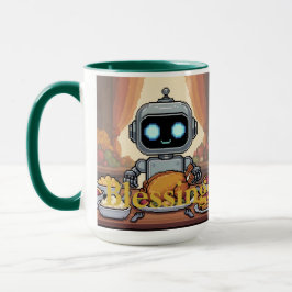 Taza Cena de Acción de Gracias del Robot de las Bendici