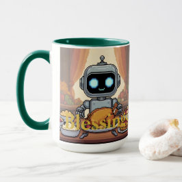 Taza Cena de Acción de Gracias del Robot de las Bendici