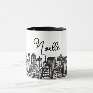 Taza Centro de la ciudad en blanco y negro, rascacielos
