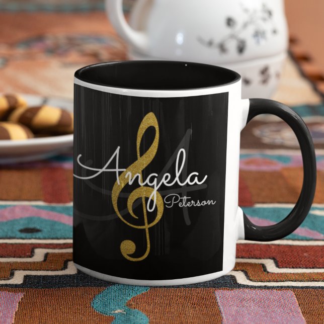 Taza Cepa de oro monogramada, negro musical (❤ coffee and music ❤ )