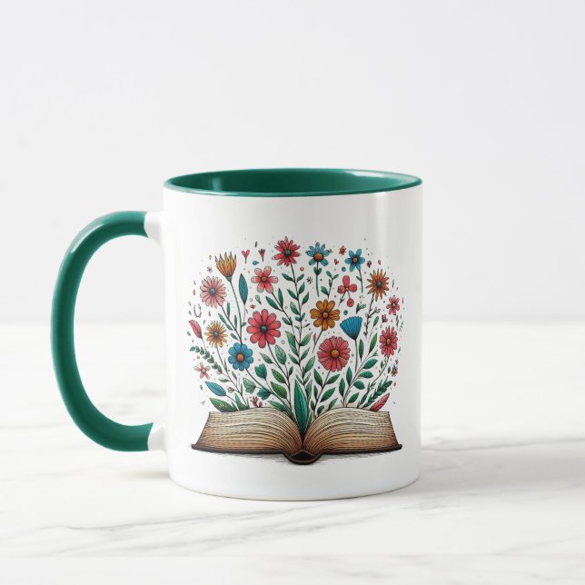 Taza Cerámica Combo de Flores de Libros Abiertas (Izquierda)
